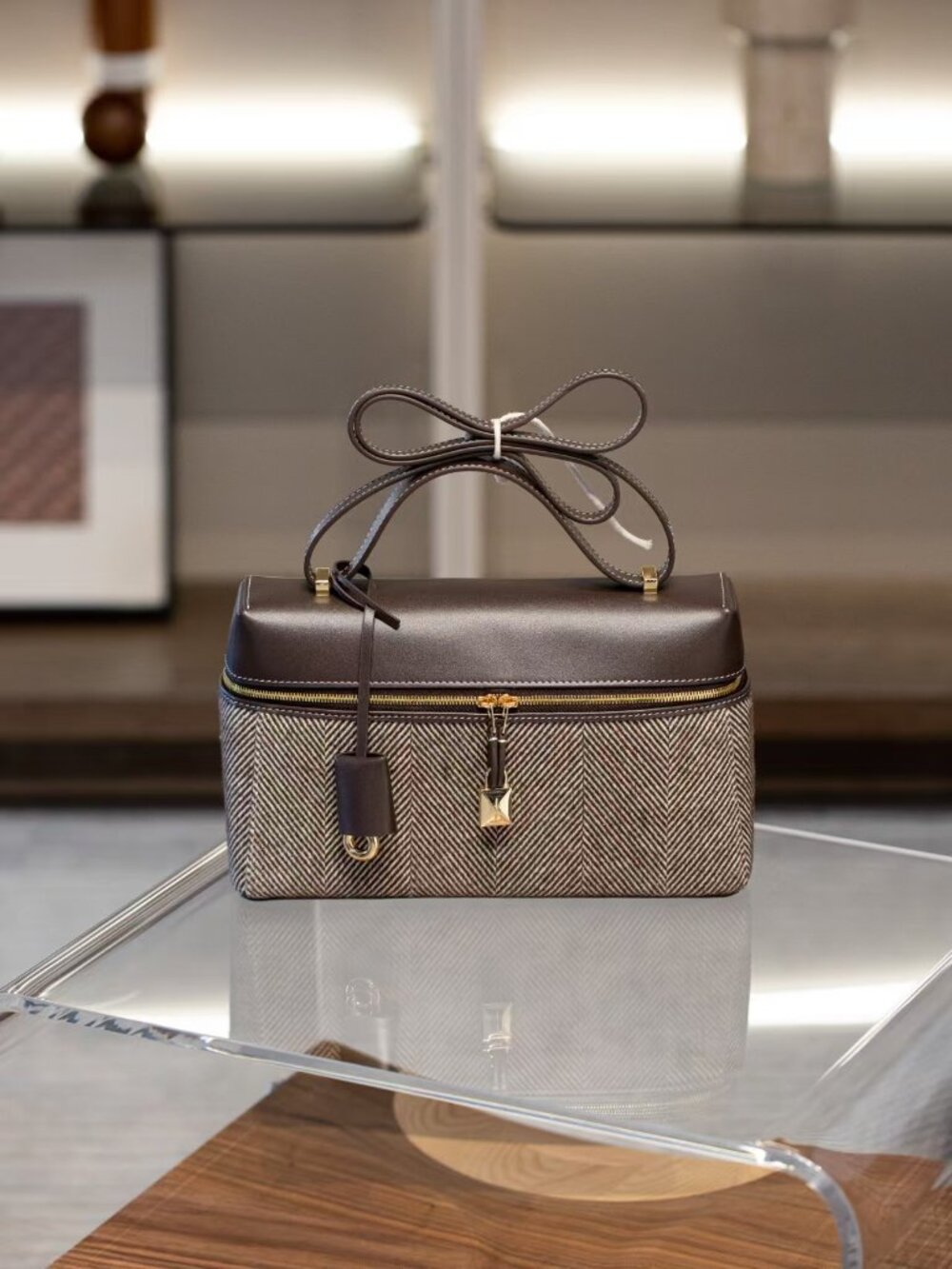 Loro Piana Extra Pocket L27 Brown Canvas Leather Bag Gold HW